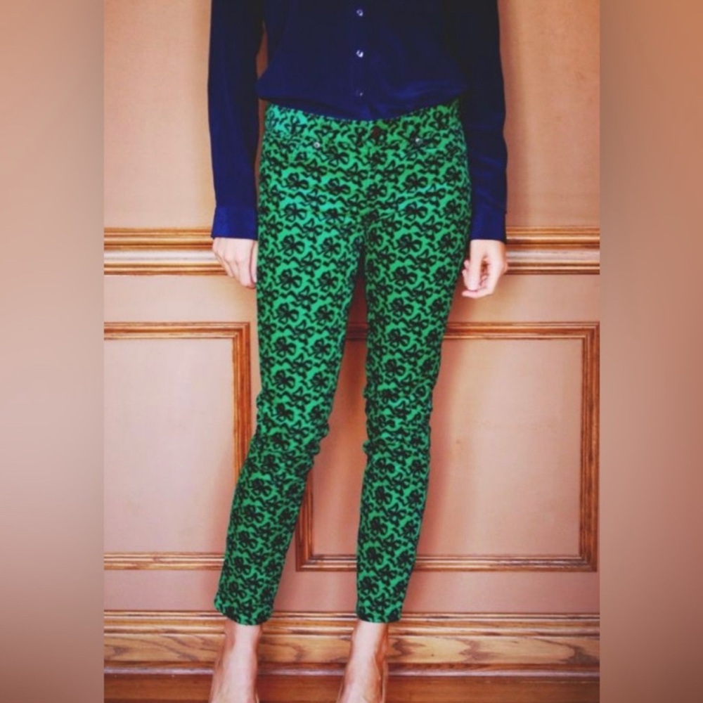 J. Crew Green and Black Patterned Cropped Pants